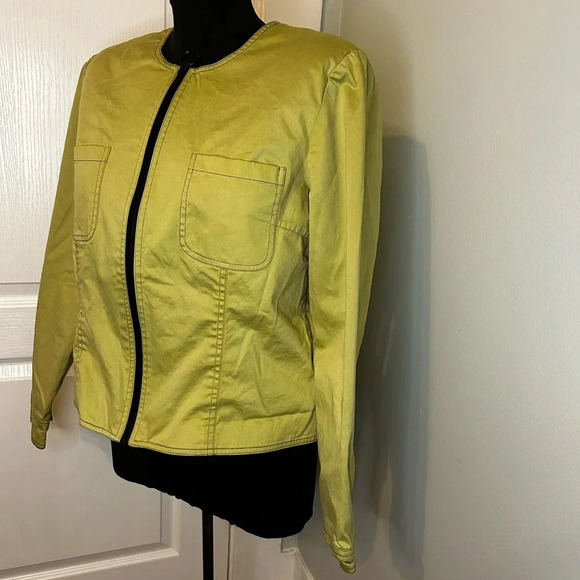 Maggy London Cotton Lined Celery Green Zip Front Pocket Waist Length Coat Sz 12‎ - Picture 2 of 7